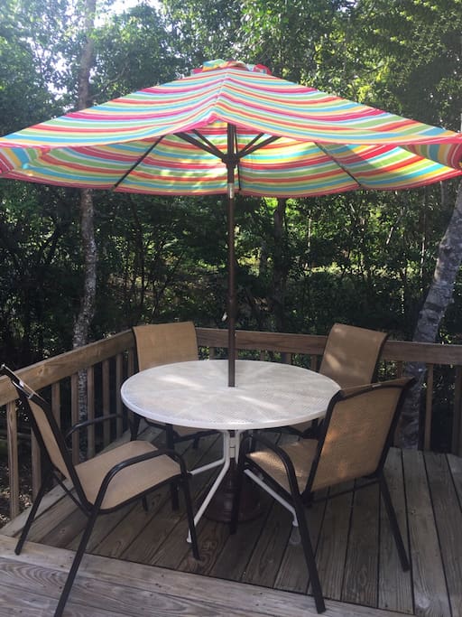 A shady spot perfect for early morning coffee or late night snacks to enjoy the sea breeze.