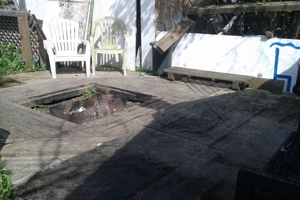 wood deck with fire pit
