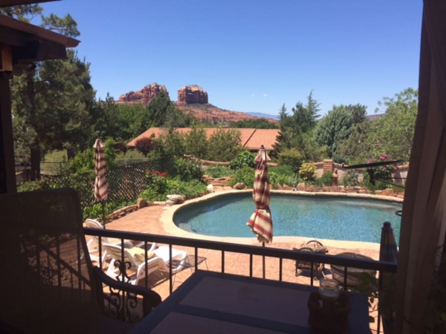 Salt water pool area with view of Cathedral Rock