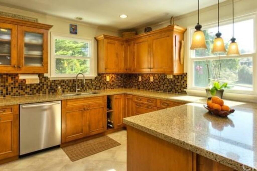 huge kitchen, lots of space for cooking and stocked with everything you could need.
