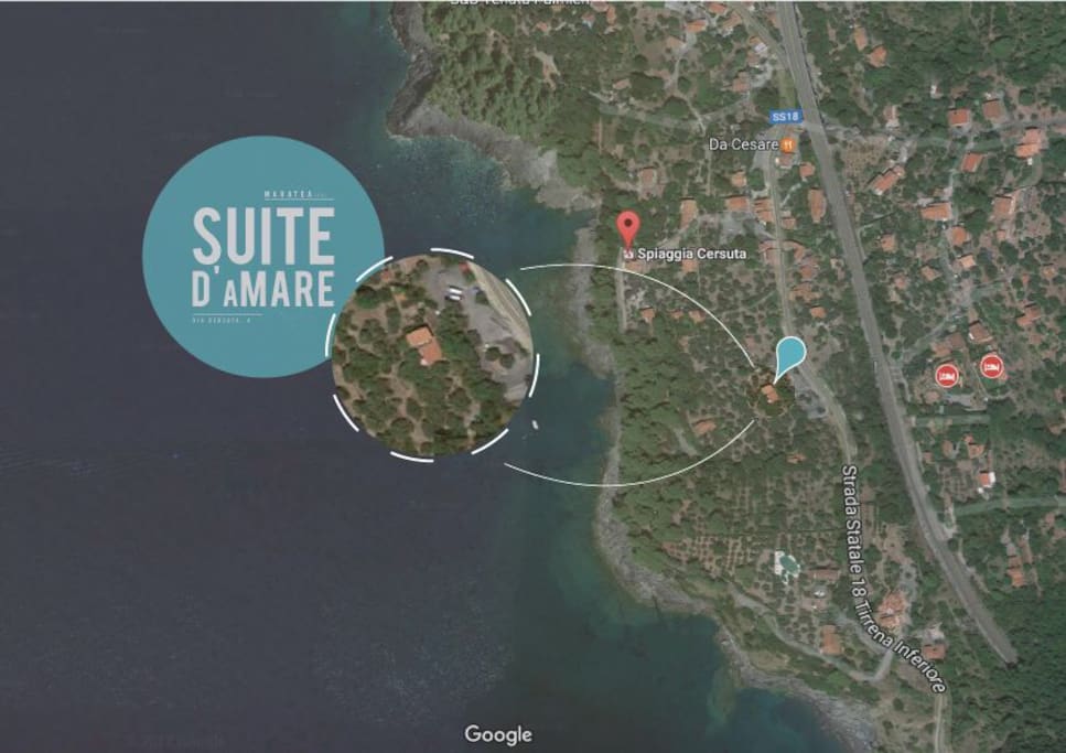 Questa è la posizione della casa, nei pressi del ristorante "da Cesare" e come si può ben vedere è davvero molto vicina al mare (5 min a piedi)