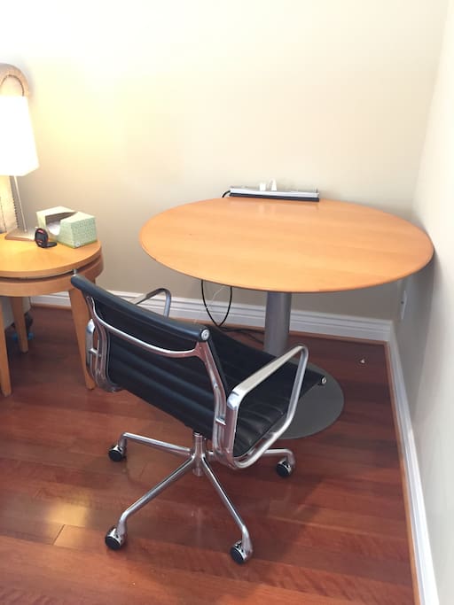 Study/ Dining desk in room.