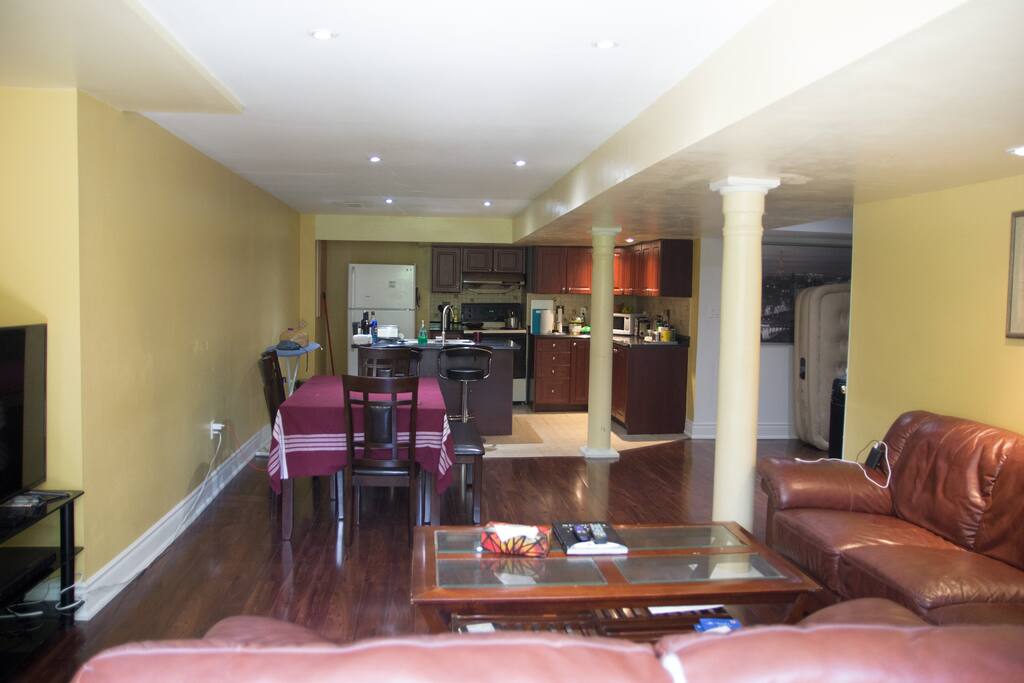 Living space, dining, kitchen