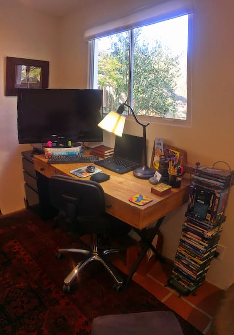 Work space and television with Roku (Netflix and Amazon Prime available).