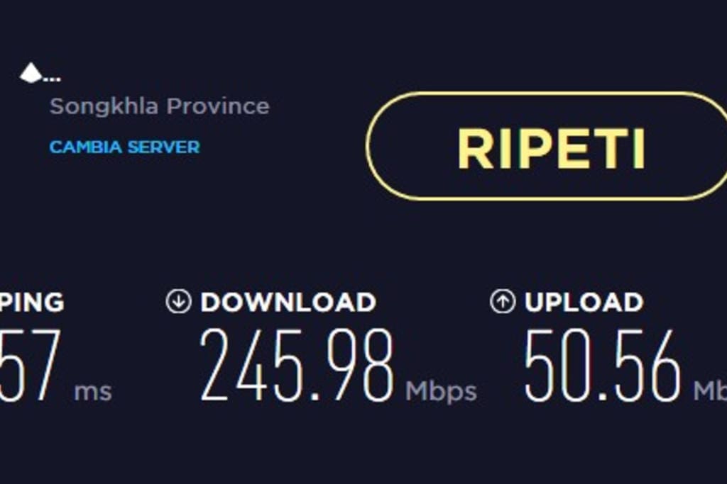 Internet optical fiber speed: 246 Mb download, 50 Mb upload