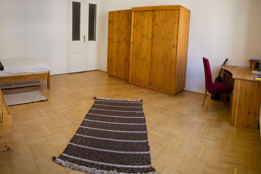 there is also a desk for work and a empthy wardrobe for your clothes