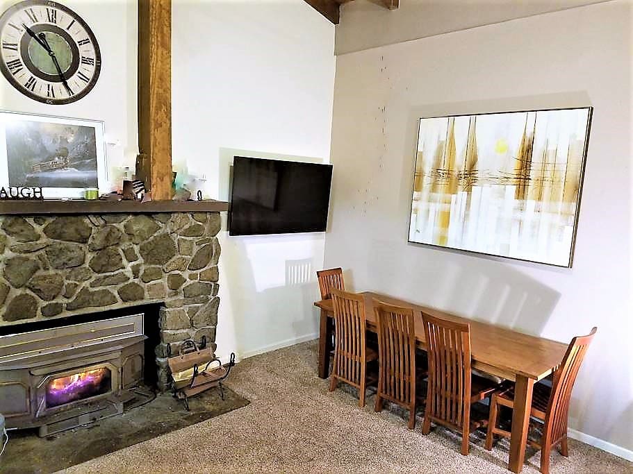 Large wood burning fireplace