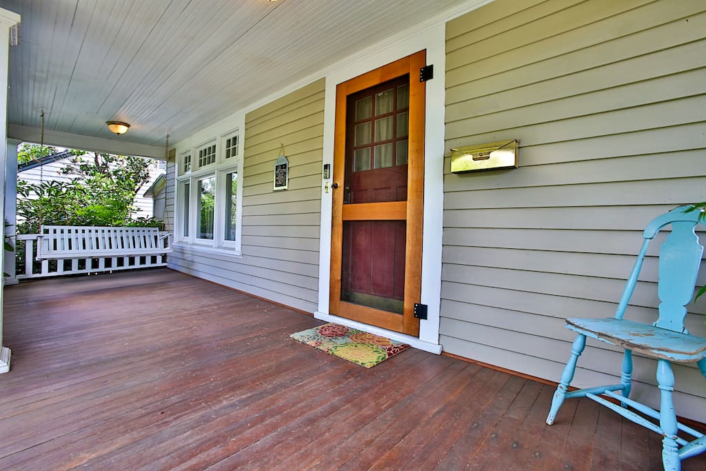 There is a nice wide front porch with a swing.