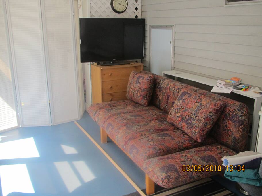 Lanai with Pull out couch, TV, privacy curtains