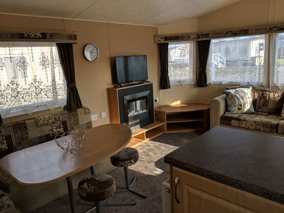 TV has integrated DVD player, and gas fire for those nippy days.