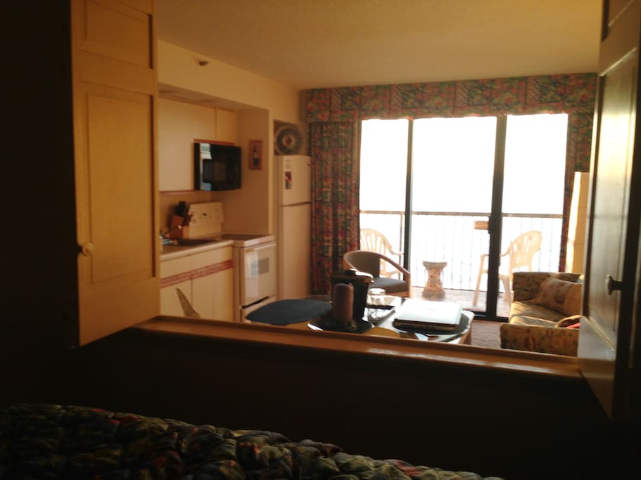 Looking through the bedroom passway (2 Queen beds)