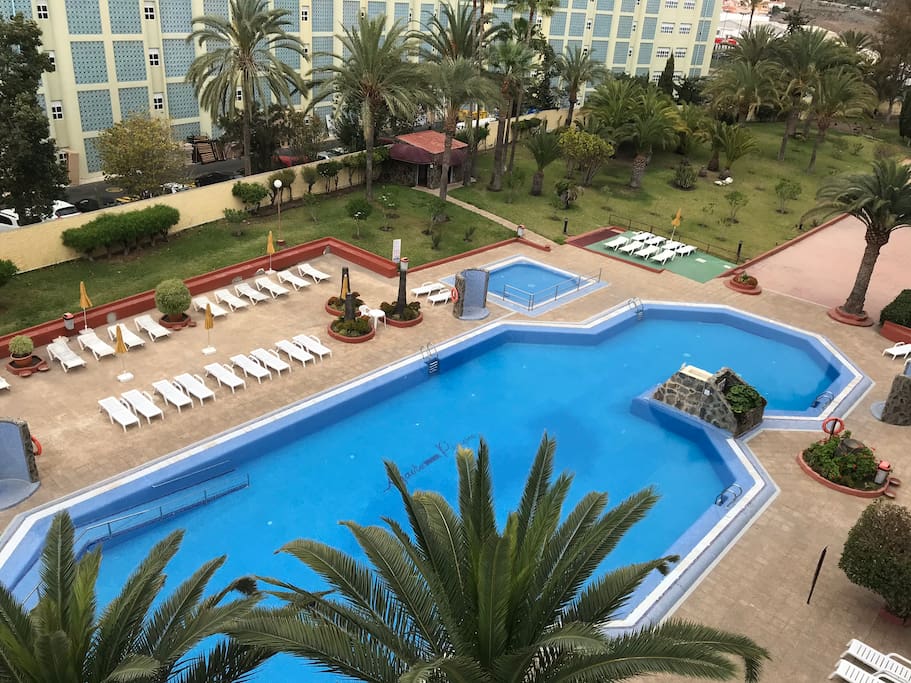The complex has very big swimming- pool and a small pool (for children's), solarium, garden areas, volleyball court, etc.