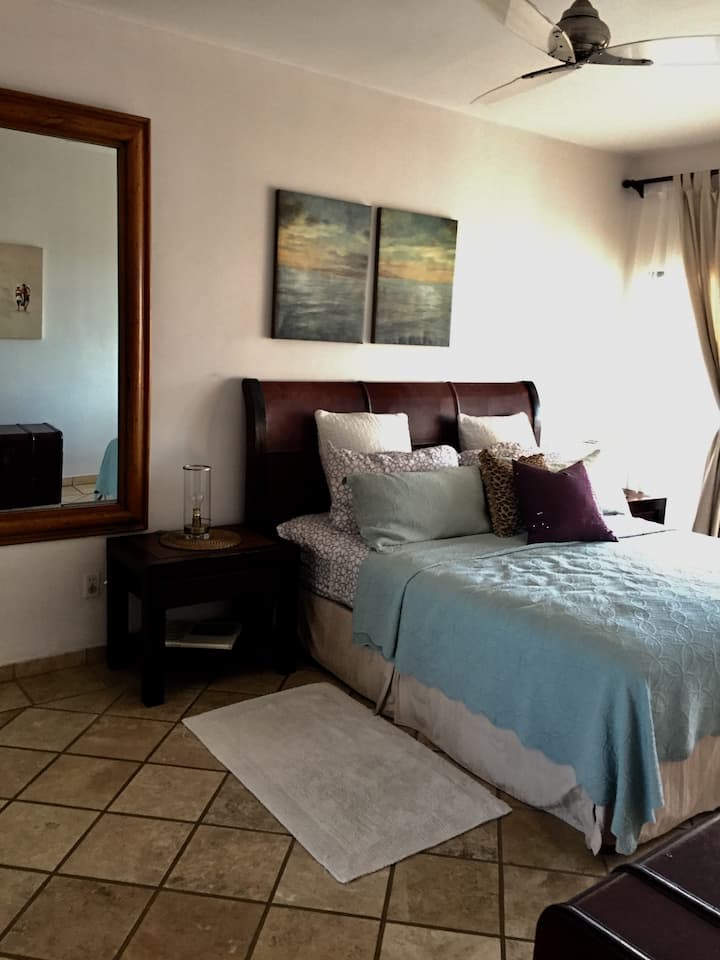 Priestranná hlavná spálňa s vlastnou kúpeľňou a plným šatníkom. Prístup na terasu