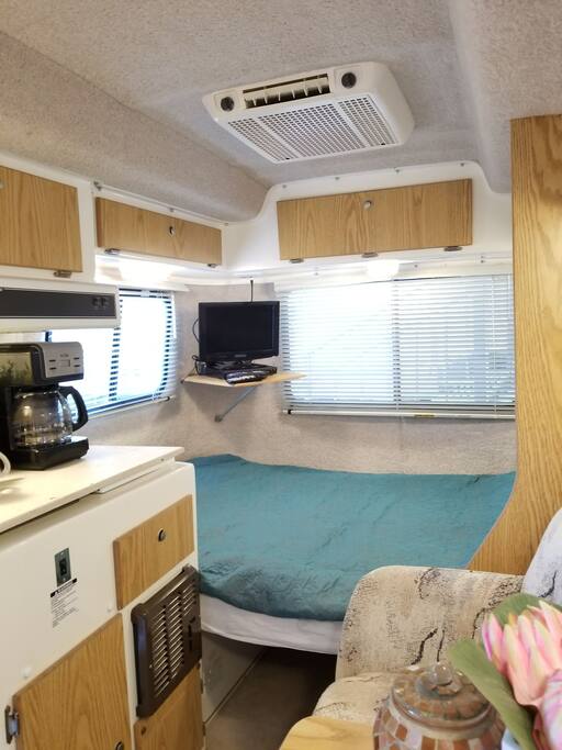Dinette converted into double bed.