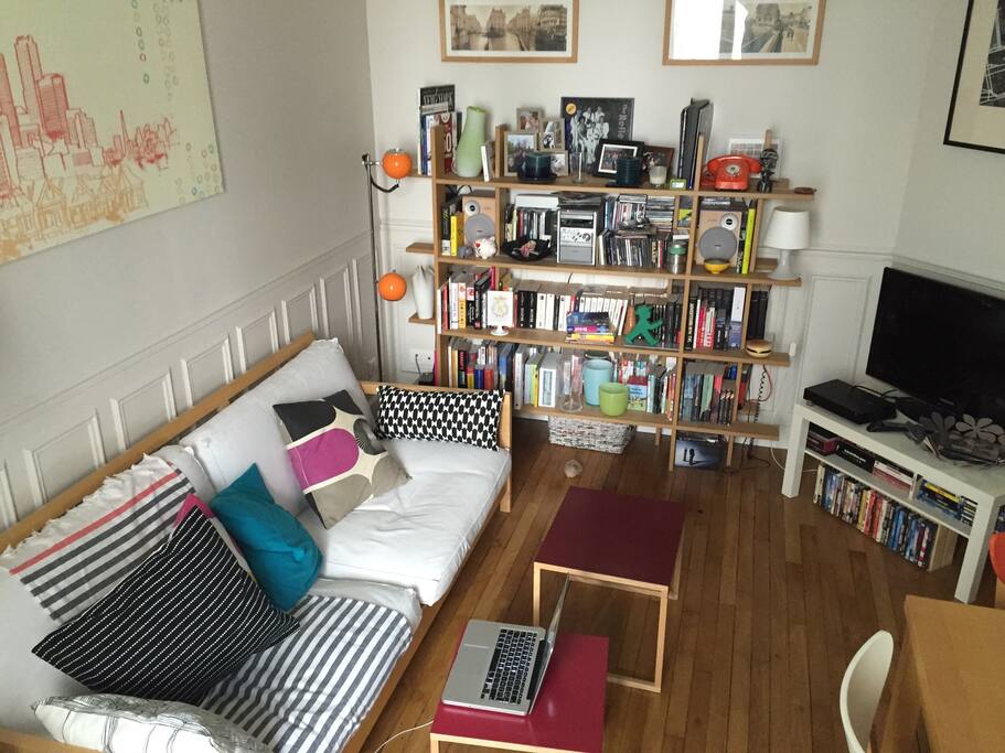 Le salon, partagé. Je dormirai dans ce canapé-lit.