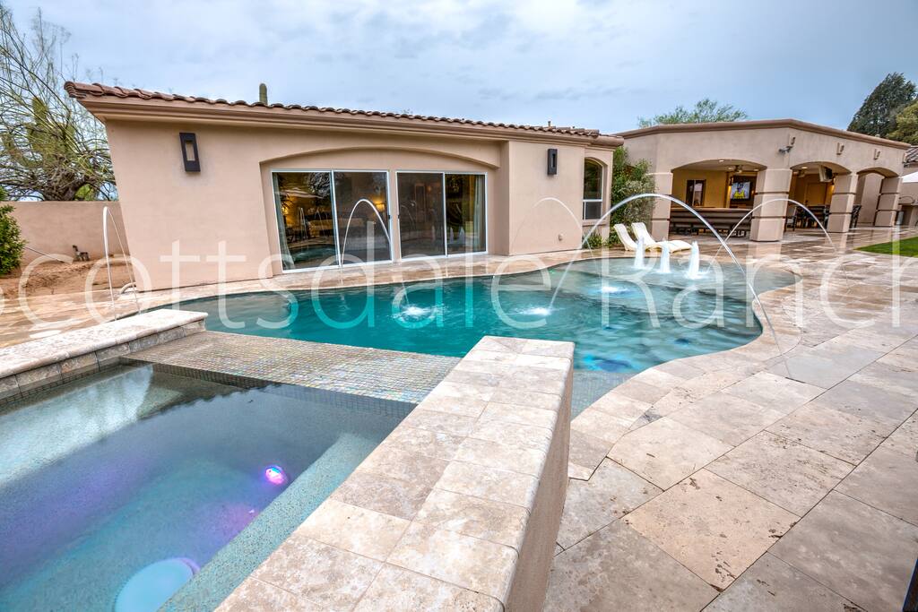 Hot tub overlooking pool