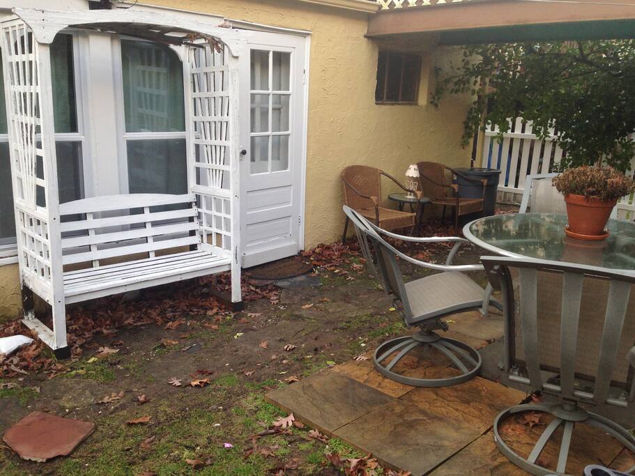 Guests patio and rear entrance to the apartment in the backyard