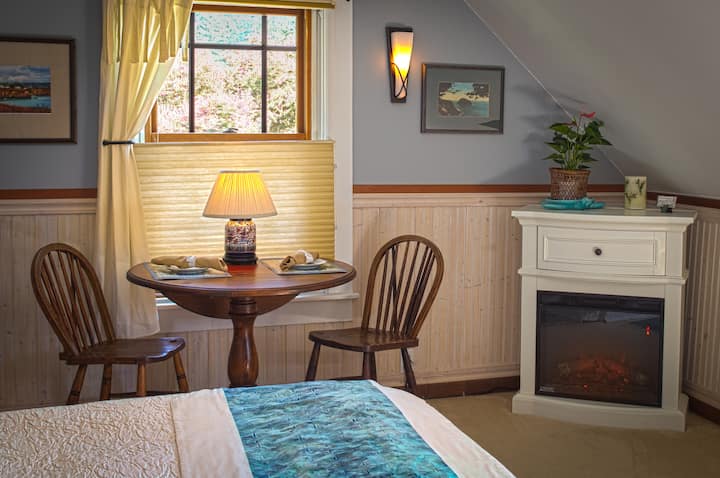 Fireplace for warmth or a romantic evening