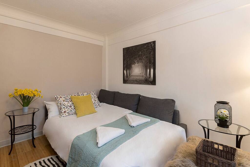 Opened Sofa Bed:Living room