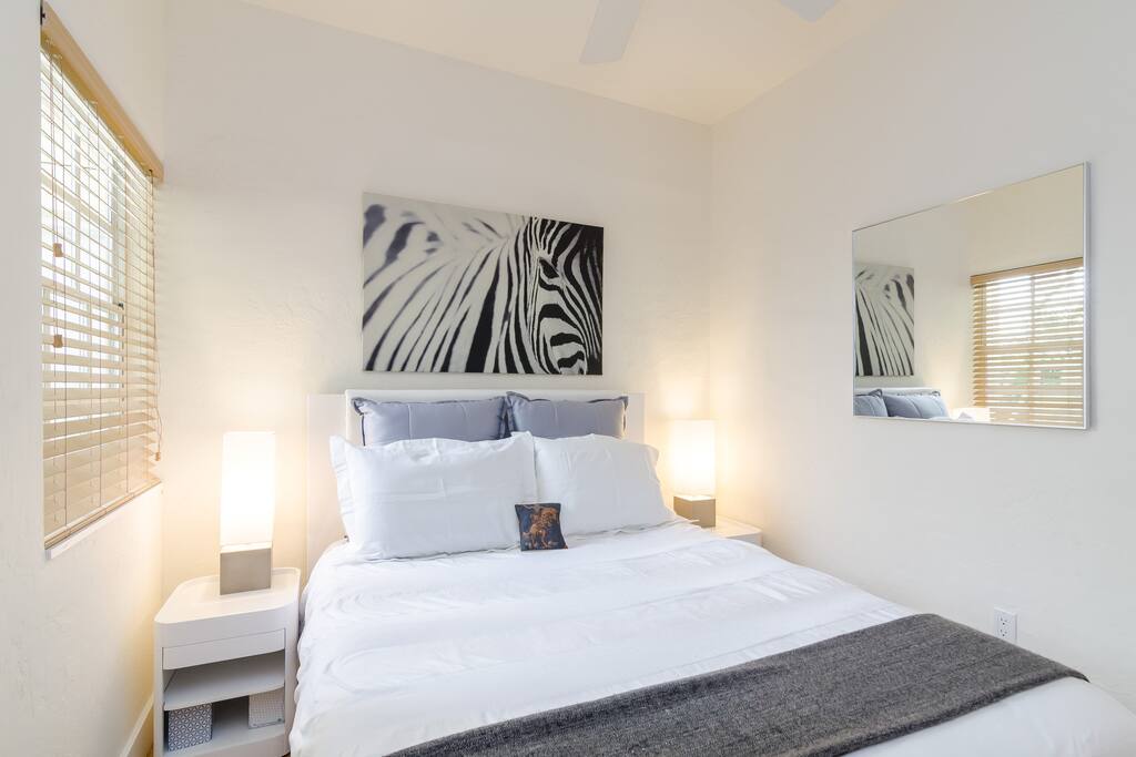 Zebra room has a large size mirror in the room for dressing.