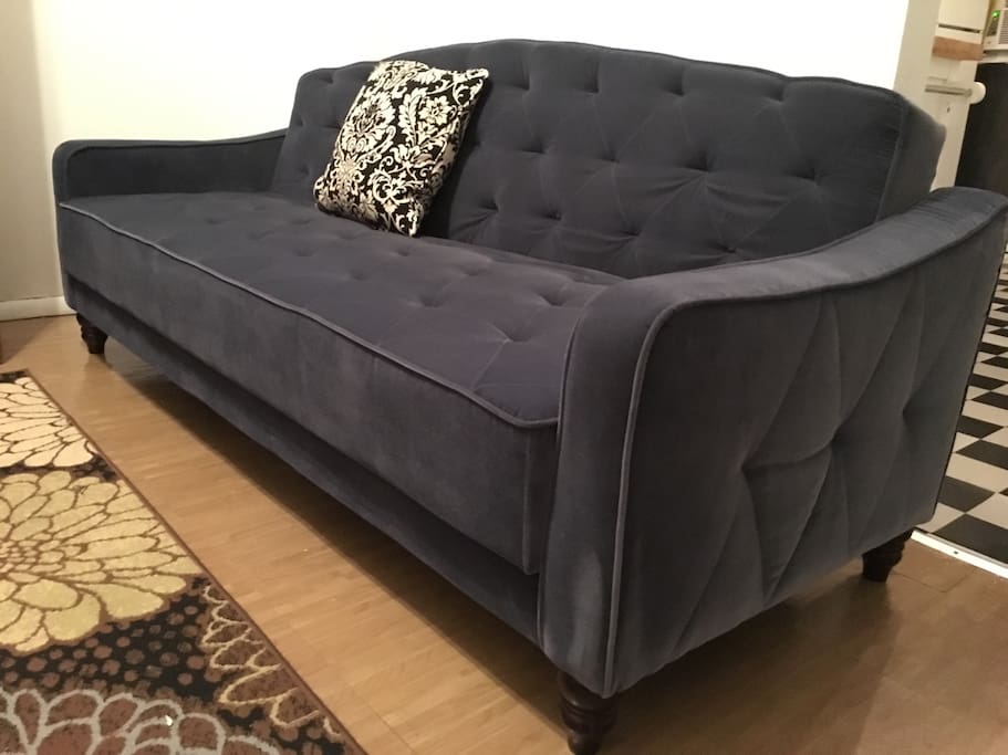 Brand new long sofa for lounging or conversating with family and friends.