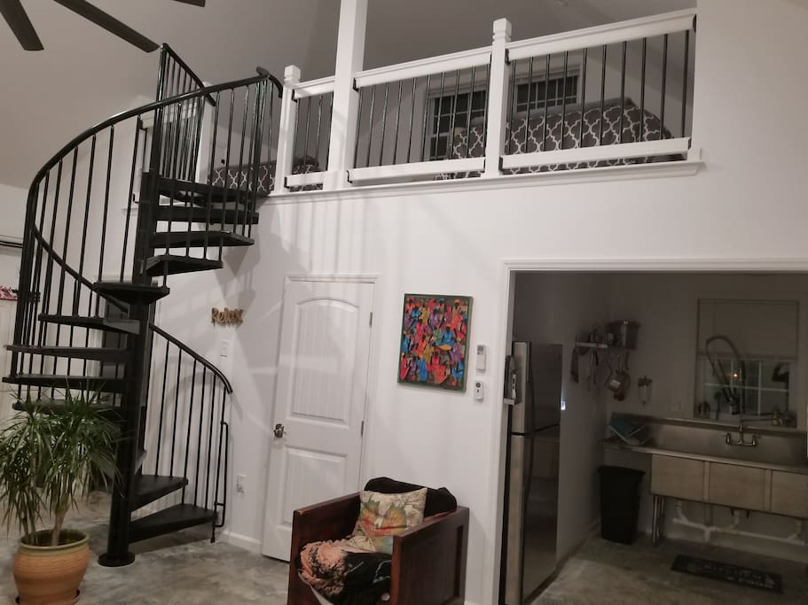 spiral stairs to sleeping area