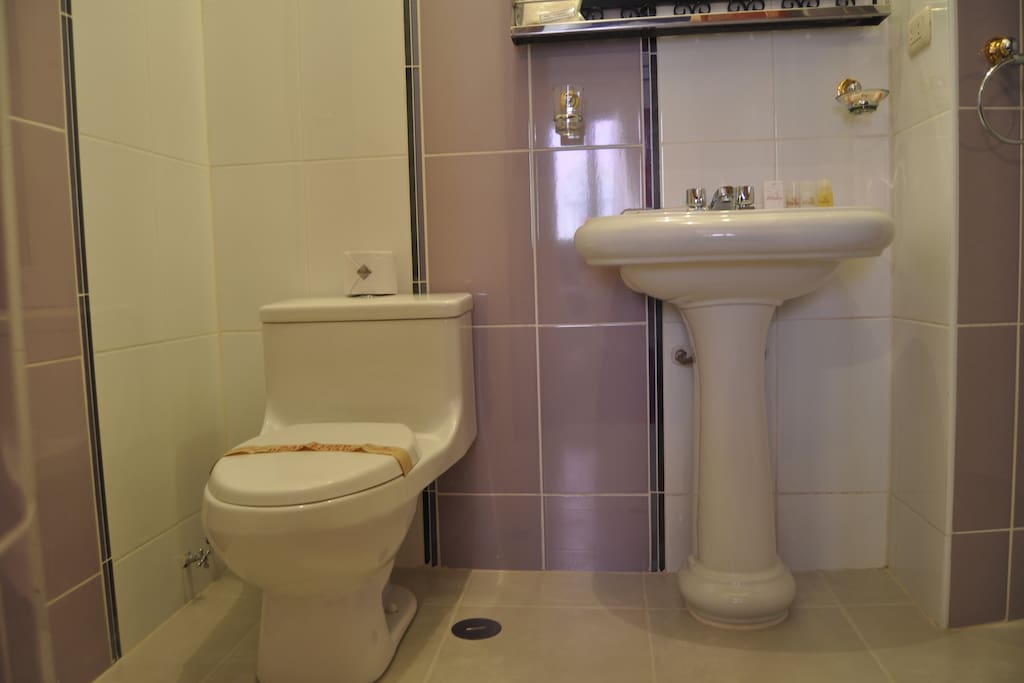 The full bathroom features a shower and all amenities