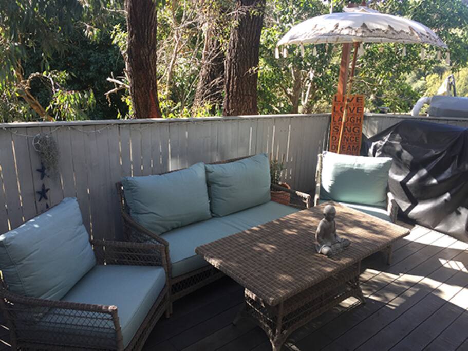 Sink into the comfortable outdoor chairs