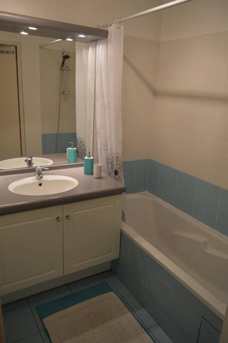 Salle de bains avec baignoire , Chauffage soufflant et Sèche Cheveux !!