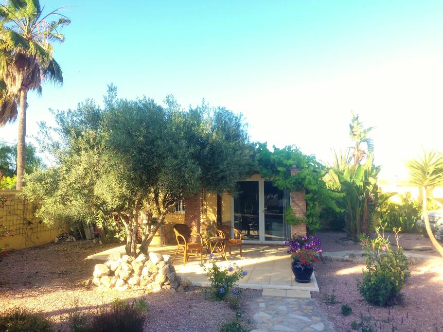 Private patio and double door entrance