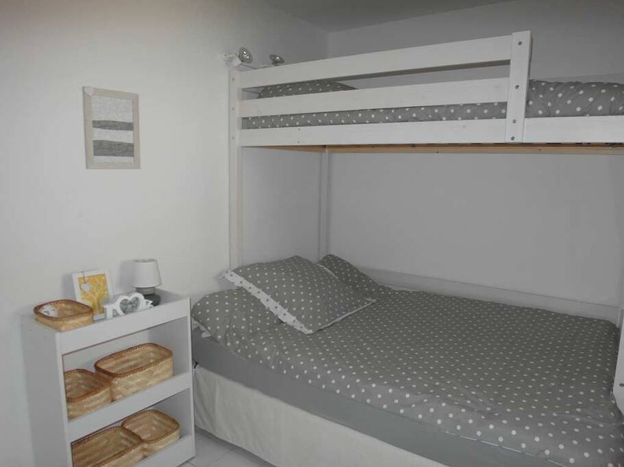 Bedroom has 1 x double and 1 x single mezzanine bed
