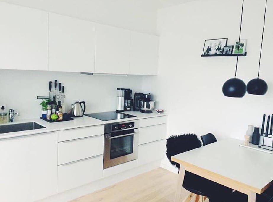 Bright and big kitchen/livingroom with a great view.