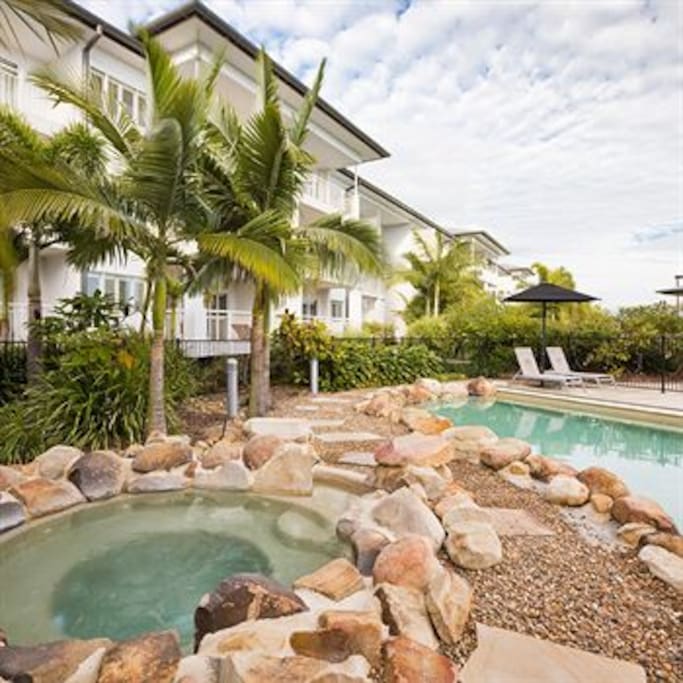 the second pool area, heated tropical pool with spa