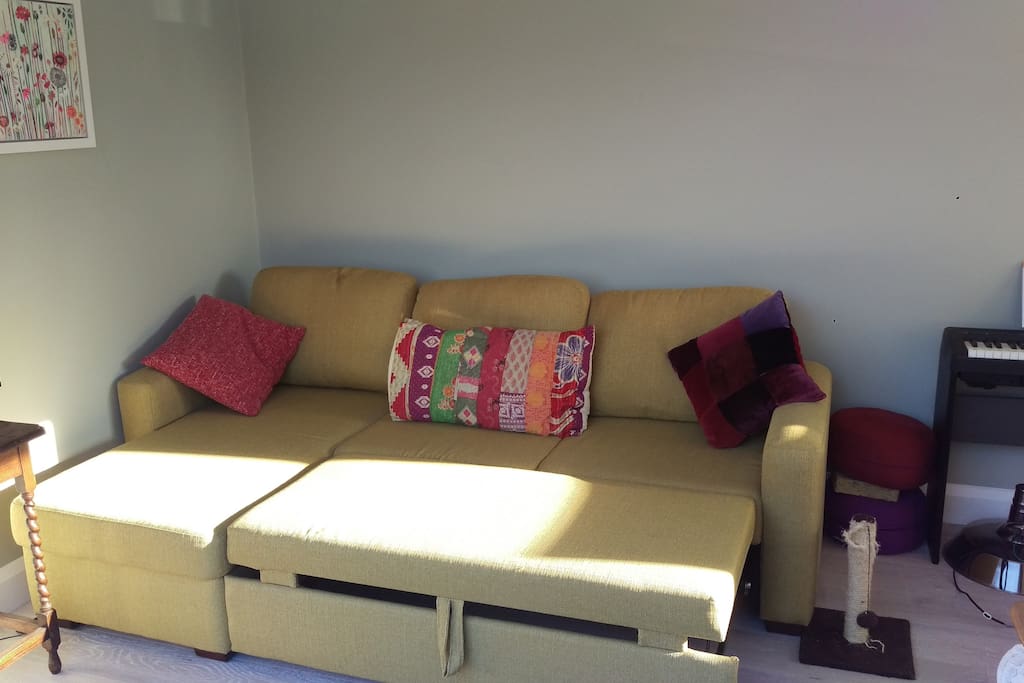 Sofa bed opens out to a proper solid double which is as least as comfy as a proper bed.