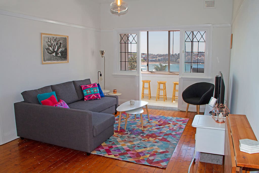 This is what will greet you when you walk in! the sofa bed converts into a full queen size bed also!