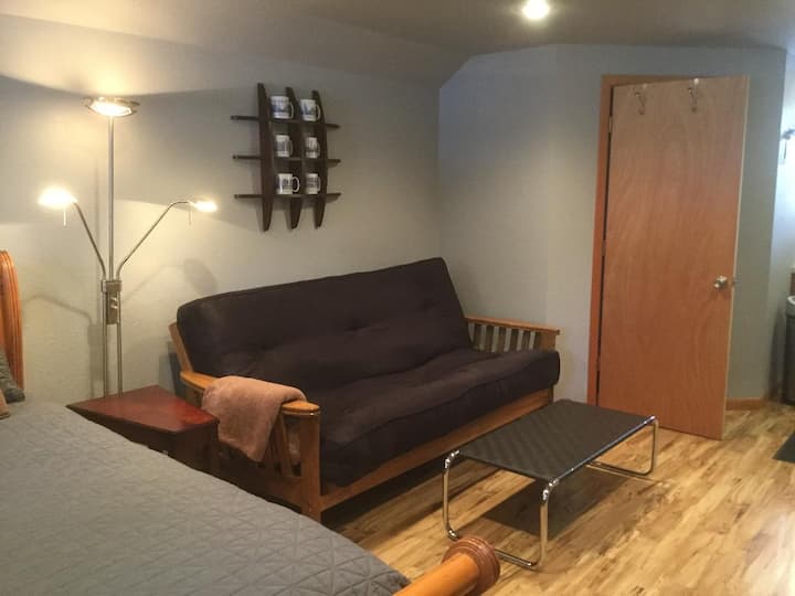 Sofa futon that converts to Queen Bed.
