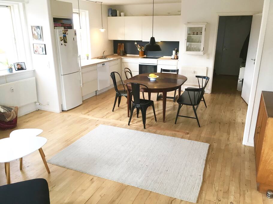 View from the couch to the kitchen