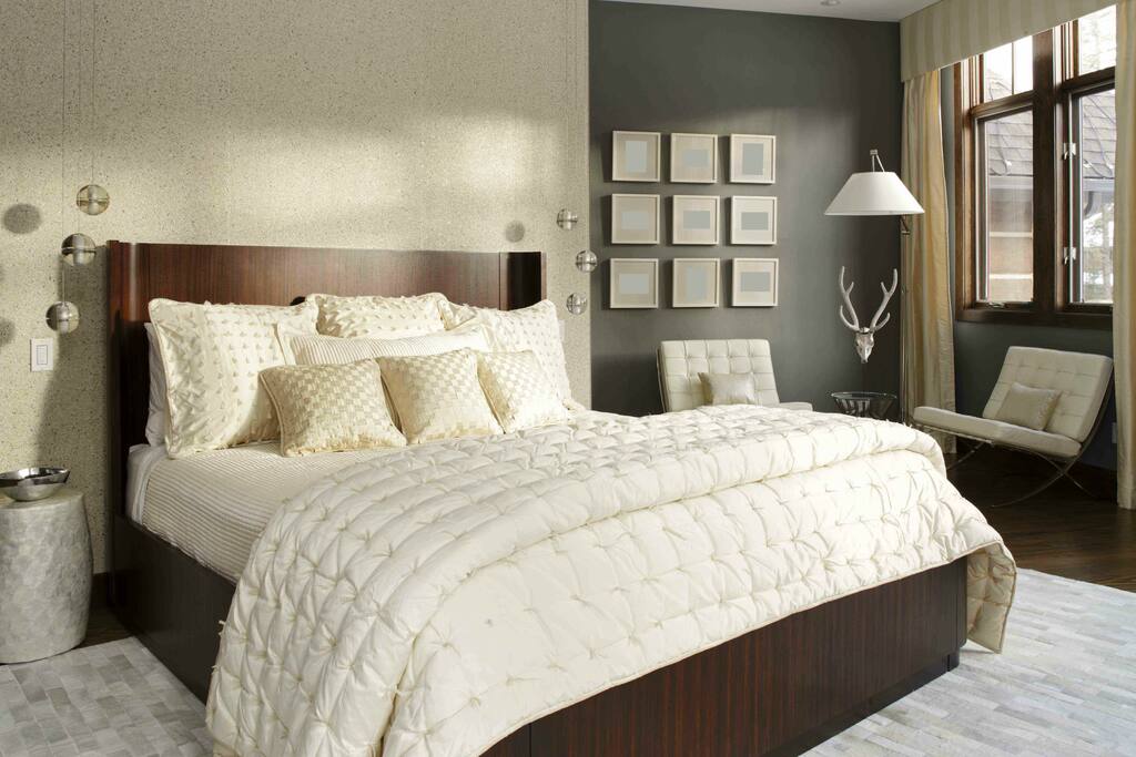The Master Bedroom has a great view of Peak 8, a fireplace, and 40" 1080p HD TV