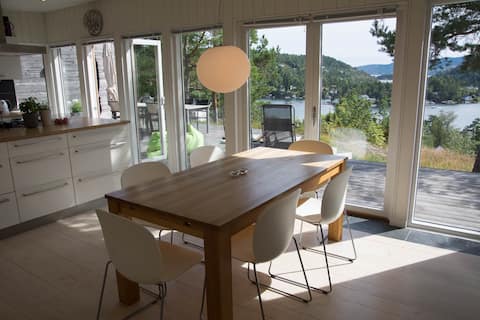 Great fjord view. Big sundeck. Hot tub. Private