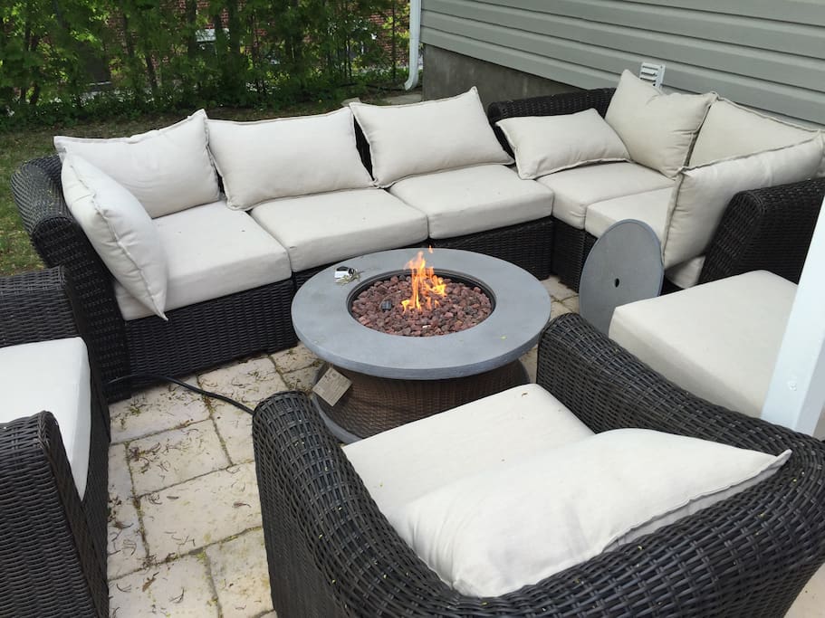 Backyard furniture with fire pit