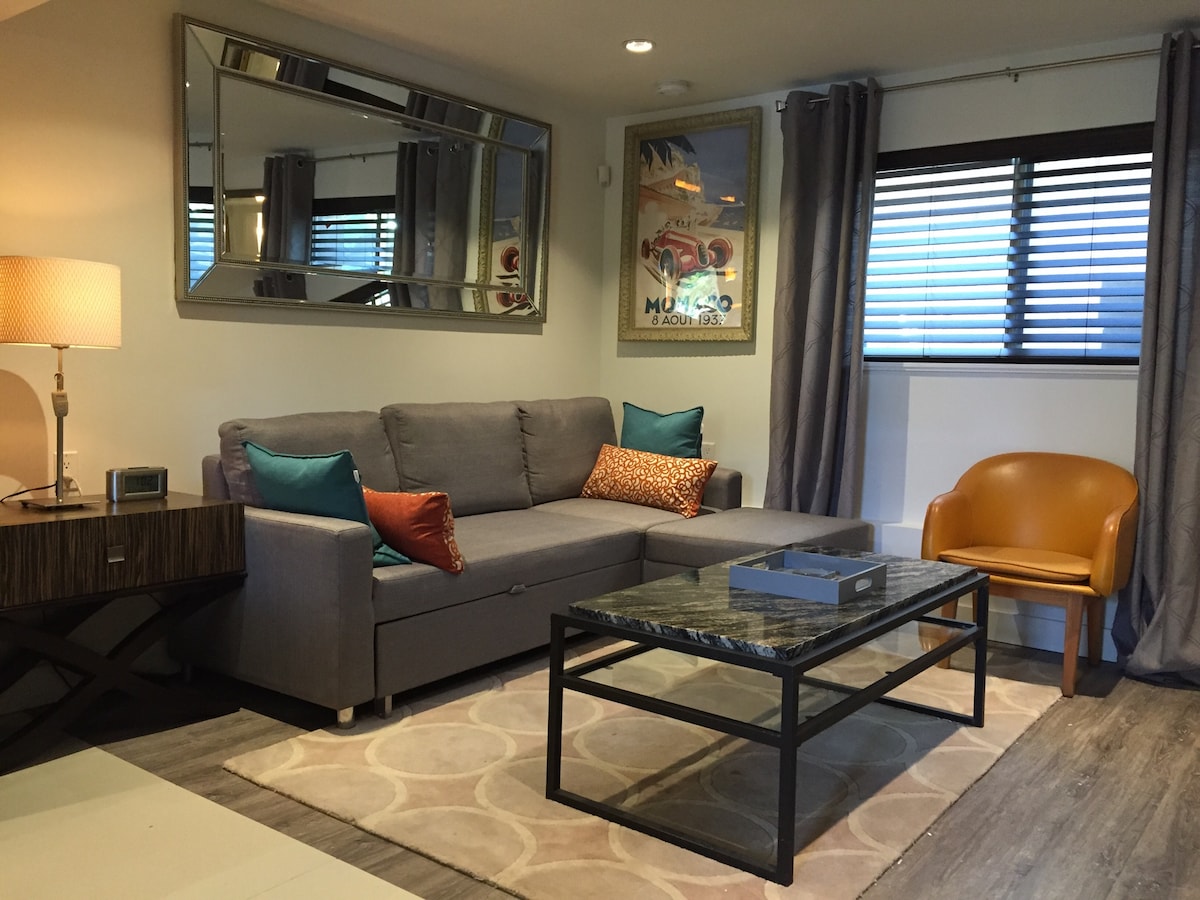 This sectional couch is convertible to a sofa bed. 