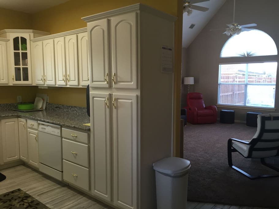 Kitchen is right off the main living room.