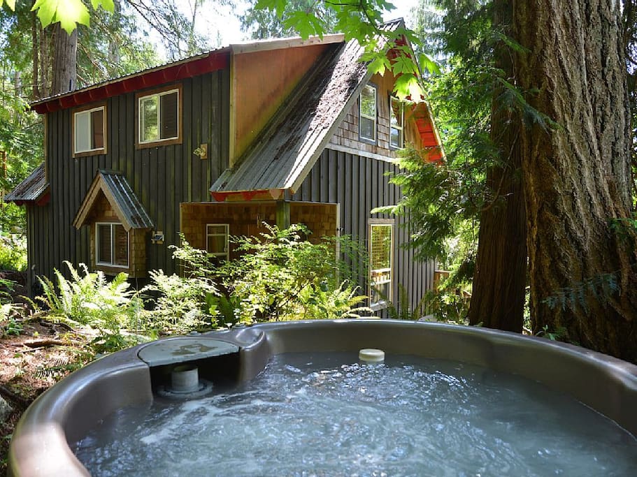 Relax amongst the trees in your private outdoor hot tub!