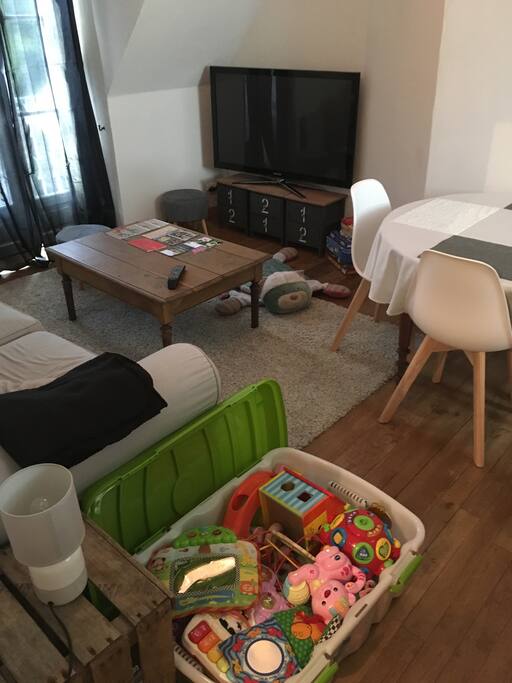 C'est également prévu pour les enfants , lits à barreaux table à langer, différents jeux différents âges