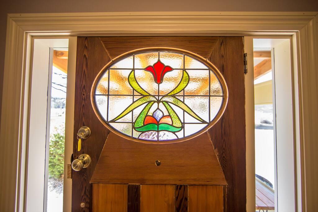 Beautiful lead light on the front door.