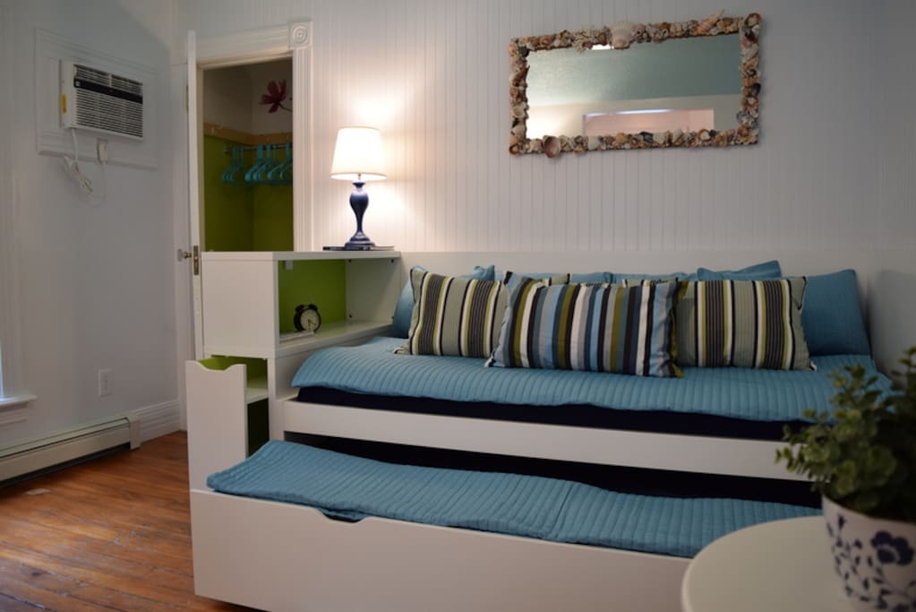 Twin bed with pull out trundle unit.
