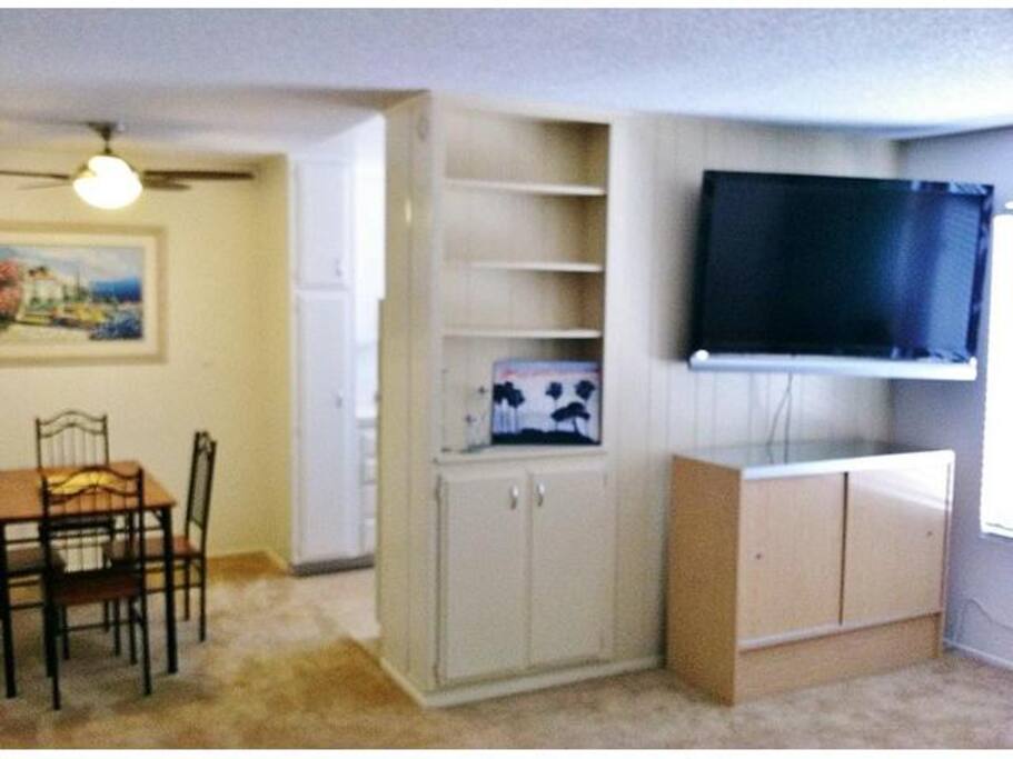 Flat big screen smart TV.