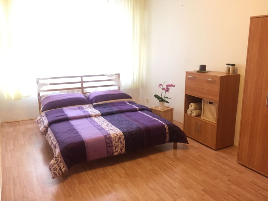 Spacious & bright bedroom in violet