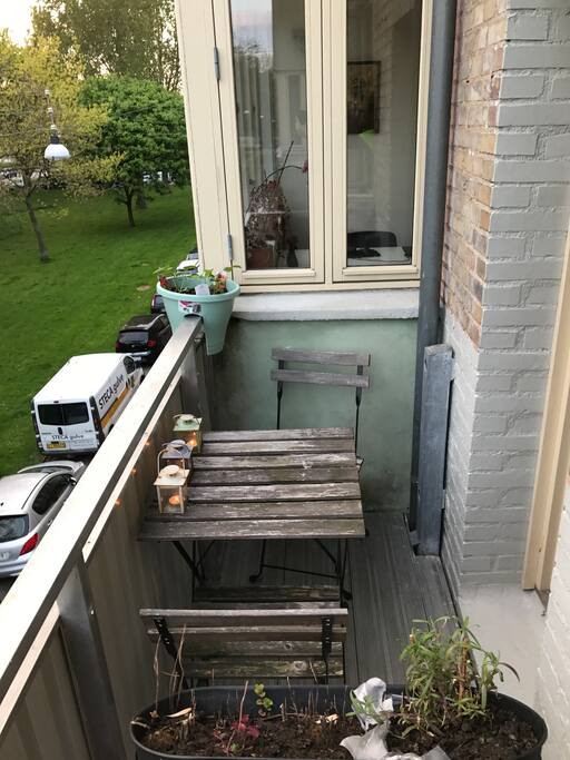 Cozy balcony with view to a little park