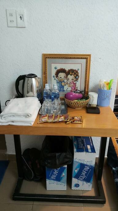 Water, Coffee, Hair Dryer, Soap, Shampoo, Kettle, Tooth Brush,
